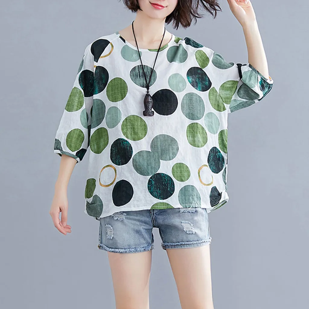 Women Shirt Summer Fashion Dot Print Three quarter Shirt O-Neck Printed Casual Loose Shirts Top Camisa Feminina
Women Shirt Summer Fashion Dot Print Three quarter Shirt O-Neck Printed Casual Loose Shirts Top Camisa Feminina
