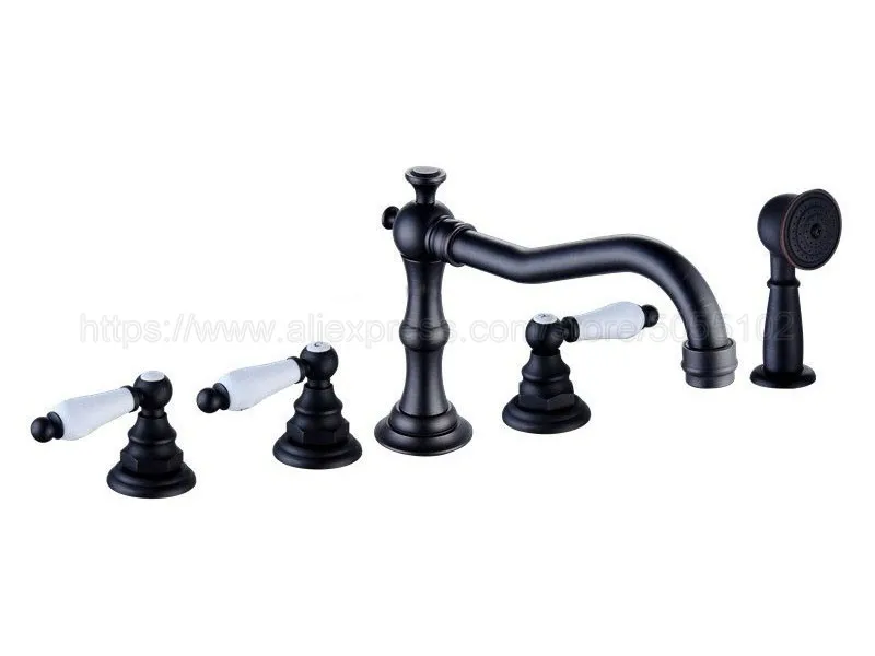 Widespread Oil Rubbed Bronze Bathroom Tub Faucet 3 handle 5 hole Deck Mounted For Hot And Cold Mixer Tap With Handshower ztf052
Widespread Oil Rubbed Bronze Bathroom Tub Faucet 3 handle 5 hole Deck Mounted For Hot And Cold Mixer Tap With Handshower ztf052