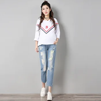 Maternity Women Jeans Denim Casual Distrressed Holes Adjustable Elastic Waist Pants Pregnant Belly Care Slim Leg Ninth Trousers
Maternity Women Jeans Denim Casual Distrressed Holes Adjustable Elastic Waist Pants Pregnant Belly Care Slim Leg Ninth Trousers