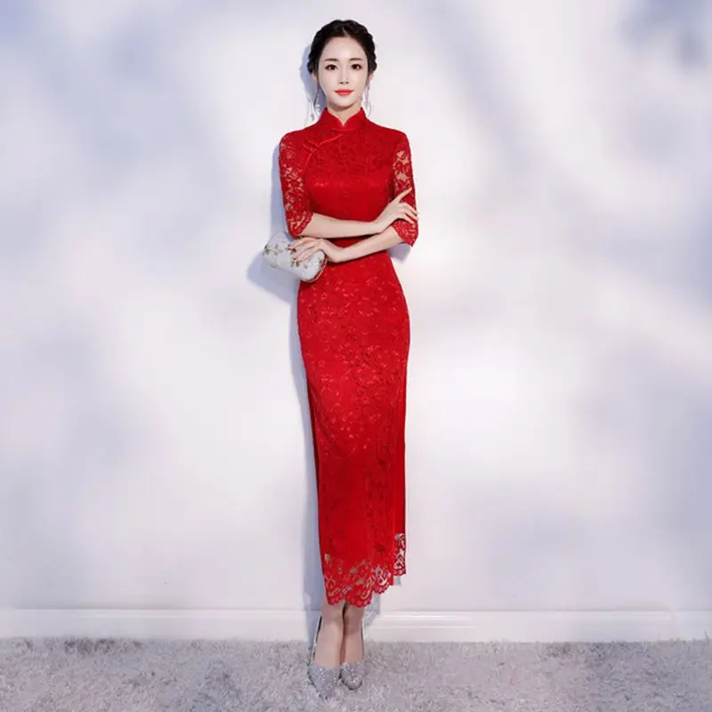 New Arrival Lace Female Red Mandarin Collar Qipao Elegant Chinese Bride Wedding Dress Lady Slim Long Vintage Cheongsam S-2XL
New Arrival Lace Female Red Mandarin Collar Qipao Elegant Chinese Bride Wedding Dress Lady Slim Long Vintage Cheongsam S-2XL