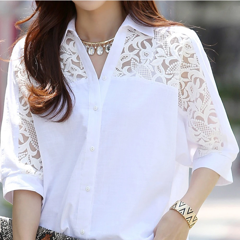 Women 3/4 Sleeves Chiffon Blouses Plus Size Large Shirt White Lace Top 2019 Korean Fashion Tunic Clothing Autumn Summer Casual
Women 3/4 Sleeves Chiffon Blouses Plus Size Large Shirt White Lace Top 2019 Korean Fashion Tunic Clothing Autumn Summer Casual