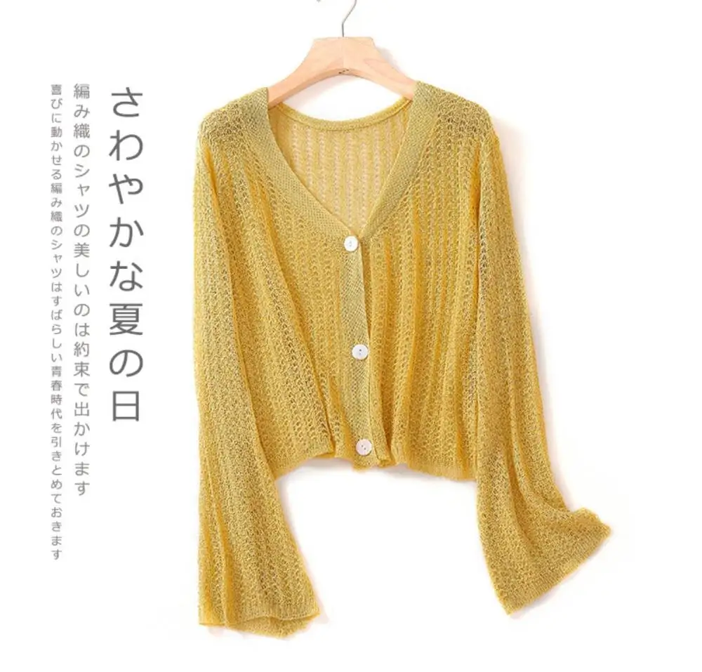 2019 women knitting cardigan candy color summer thin sun protect female's causal cardigan hollow out flare sleeve blouse
2019 women knitting cardigan candy color summer thin sun protect female's causal cardigan hollow out flare sleeve blouse