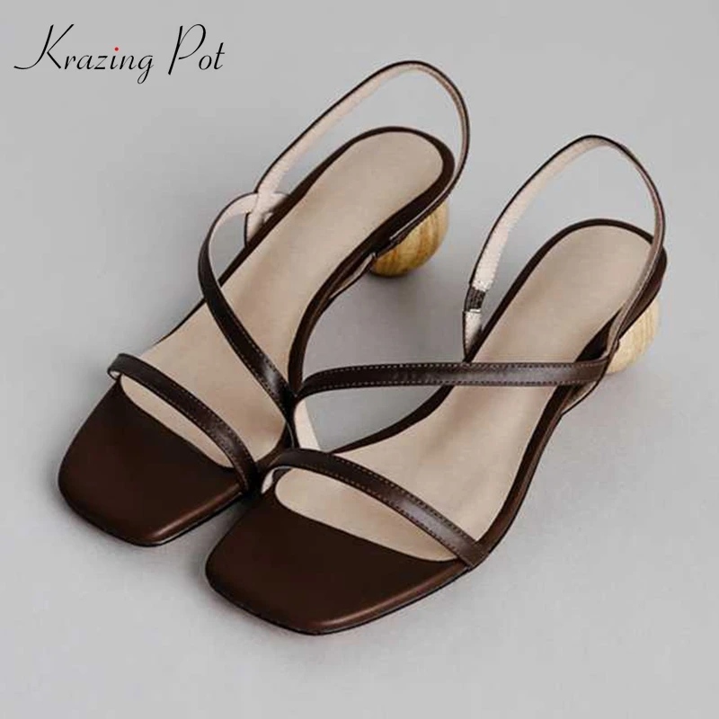 Krazing Pot chic full grain leather wooden high heels summer season peep toe high quality simple style elegant women sandals L40
Krazing Pot chic full grain leather wooden high heels summer season peep toe high quality simple style elegant women sandals L40
