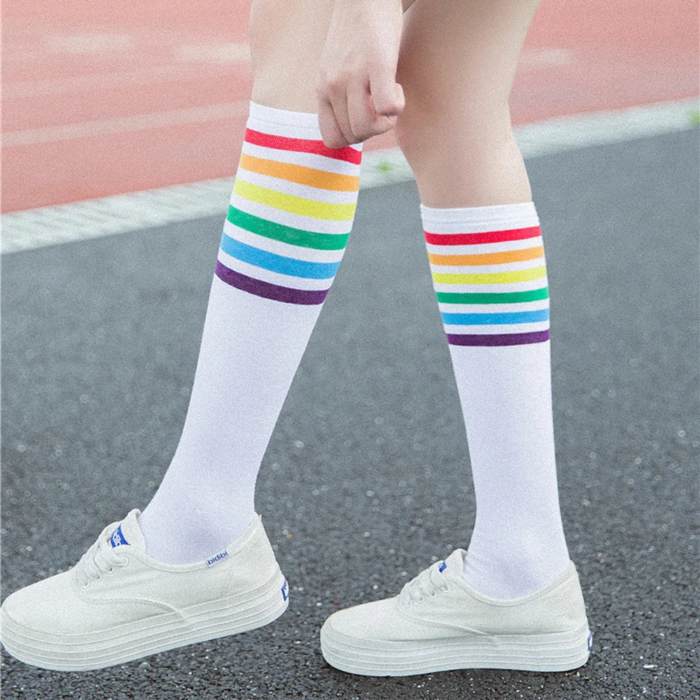 feitong Thigh High Socks Over Knee Rainbow Stripe Girls Football Sport Socks Black White Breathable Comfortable sock#y15
feitong Thigh High Socks Over Knee Rainbow Stripe Girls Football Sport Socks Black White Breathable Comfortable sock#y15