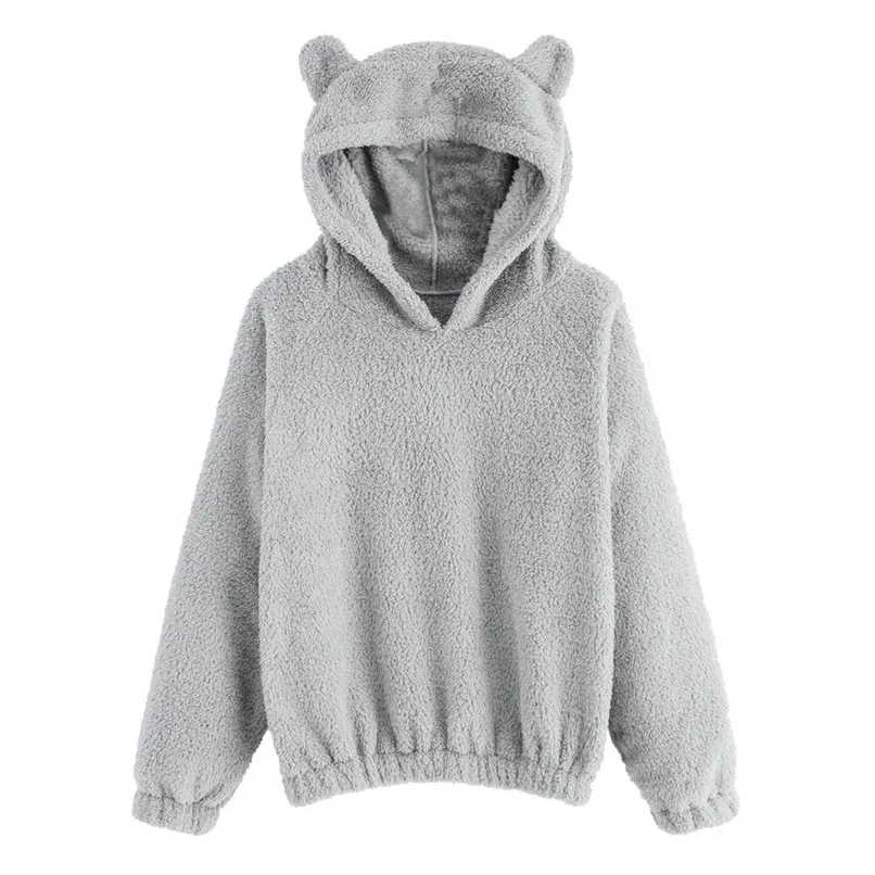 Cute Harajuku Womens Sweatshirts Hoodie Crop Tops Solid Cat Ear Long Sleeve Cropped Sweatshirt Hooded Pullover Moletom 40OC55