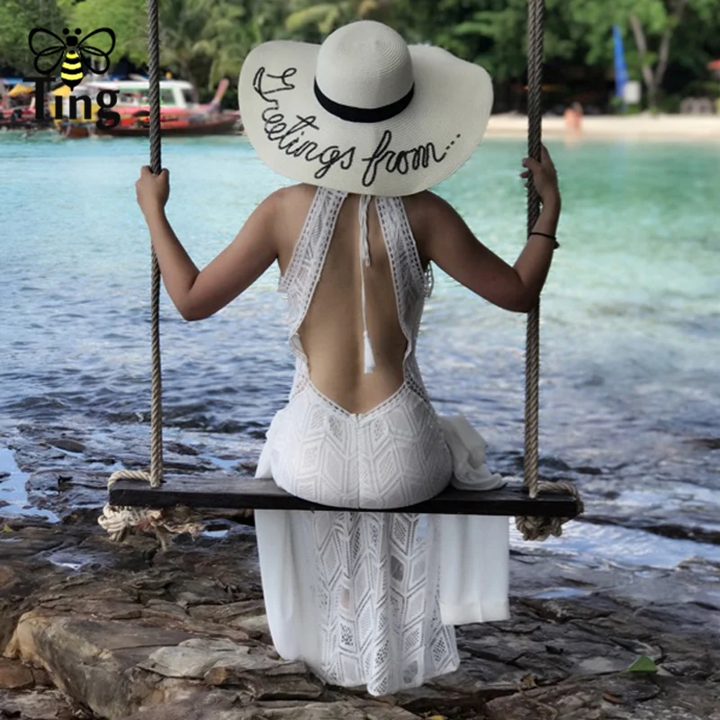 Tingfly 2019 New Fashion Sexy Backless Long Maxi Dress Halter Elegant Party Dresses Lace High Split Summer Holiday Vestidos
Tingfly 2019 New Fashion Sexy Backless Long Maxi Dress Halter Elegant Party Dresses Lace High Split Summer Holiday Vestidos