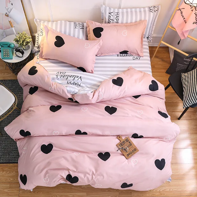 Cartoon Pink Bedding Sets 3/4pcs Geometric Pattern Bed Linings Duvet Cover Sheet Pillowcases Set50 | Дом и сад