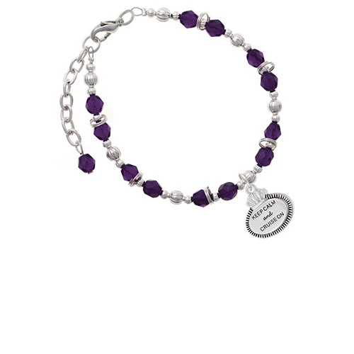 Silvertone Keep Calm and Cruise On Purple Beaded Bracelet