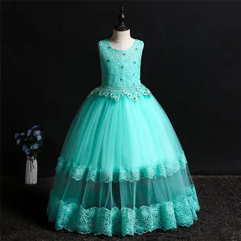 

Girl flower dress baby Lace beaded applique beauty dress kids first communion clothes child Party dress children tutu clothing