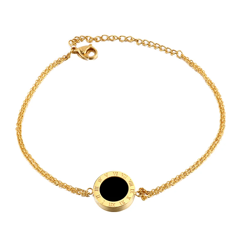 High Quality Roman Numbers Rose Gold Bangle Round Disc Black White Two Style Link Chain Adjustable Bracelet for Women Jewelry
High Quality Roman Numbers Rose Gold Bangle Round Disc Black White Two Style Link Chain Adjustable Bracelet for Women Jewelry