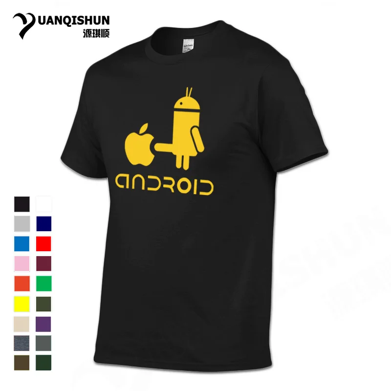 

YUANQISHUN Creative Design Spoof Android Robot Funny Print Men's T Shirt 2018 New 100% Cotton O-Neck Casual Tshirt Humor Top Tee