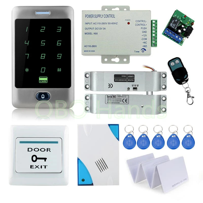 Remote control door locks system with High quality metal waterproof touch keypad+12V power supply+door bell+bolt lock+keycards
Remote control door locks system with High quality metal waterproof touch keypad+12V power supply+door bell+bolt lock+keycards