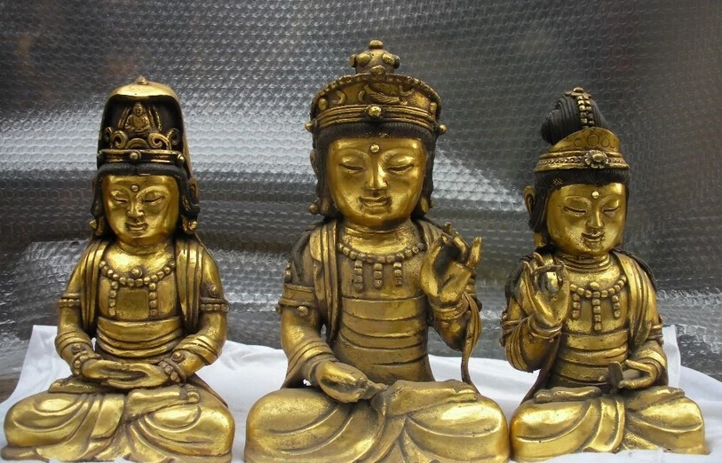 005846 Tibet Buddhism Temple bronze gild Three Bodhisattva Kwan-Yin Buddha Statue Set
005846 Tibet Buddhism Temple bronze gild Three Bodhisattva Kwan-Yin Buddha Statue Set