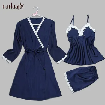 Ladies Sexy Silk Satin Robes Long Sleeve V-neck Nightwear Lace Sleepwear For Women 3 Pieces Set Sleeping Robe Bathrobes Female
Ladies Sexy Silk Satin Robes Long Sleeve V-neck Nightwear Lace Sleepwear For Women 3 Pieces Set Sleeping Robe Bathrobes Female