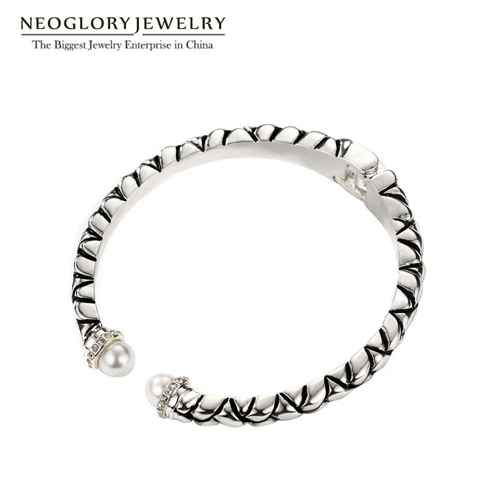 Фото Neoglory Стразы антикварные посеребренные Регулируемые браслеты и для женщин модные