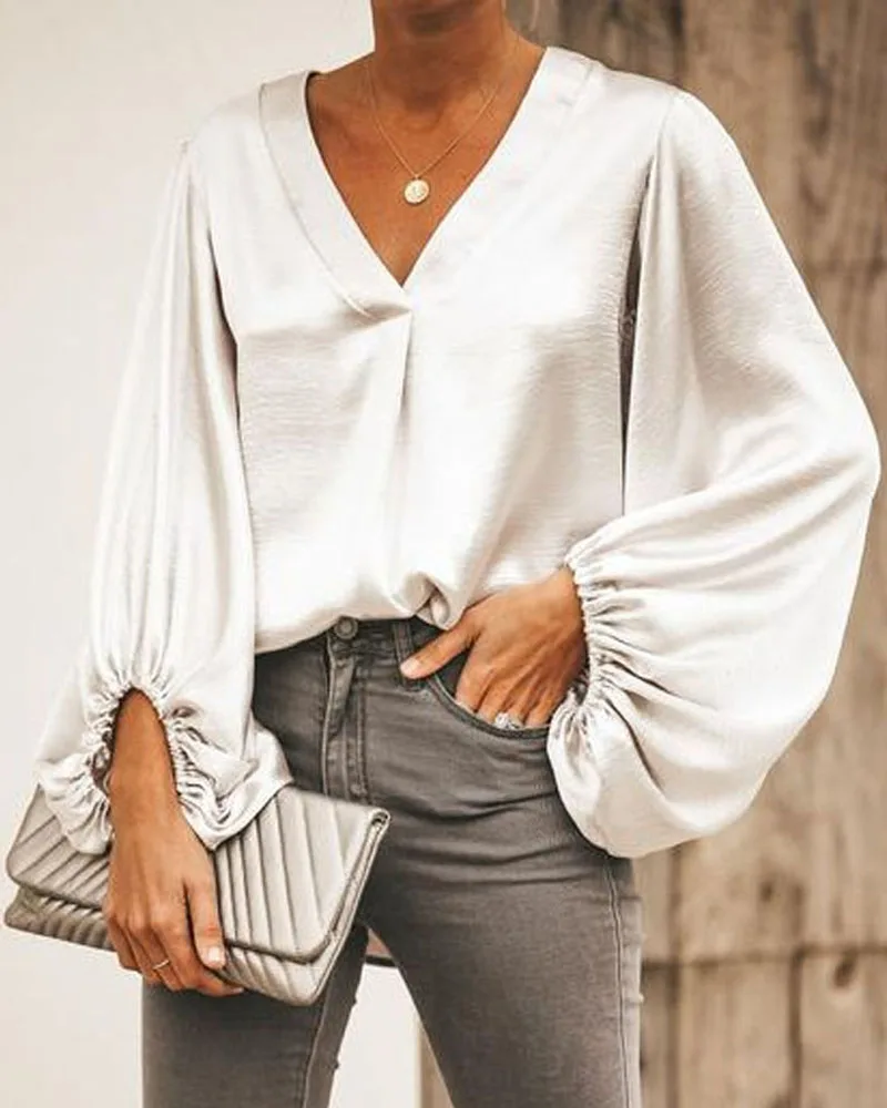 2019 Office Lady Sexy V-neck Lantern Sleeve Blouse Solid Color Elegant Loose Blouse Autumn Women
2019 Office Lady Sexy V-neck Lantern Sleeve Blouse Solid Color Elegant Loose Blouse Autumn Women