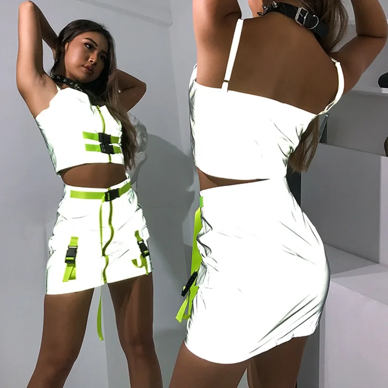 Women Summer Reflective Zip Bodycon Crop Top Skirt Sport Outfits Two Piece Separate Party Clothing
Women Summer Reflective Zip Bodycon Crop Top Skirt Sport Outfits Two Piece Separate Party Clothing