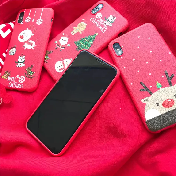 Krimisy Cute Merry Christmas Tree Candy Santa Claus Reindeer Couple for iPhone Case for iPhone 6 6S 7 8 Plus X Xs Max XR Case (3)
