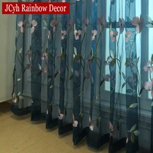 פרחוני רקום Sheer טול וילונות לסלון בנות אקארד פסטורלי חלון וילון לחדר שינה וילונות Cortinas(China)