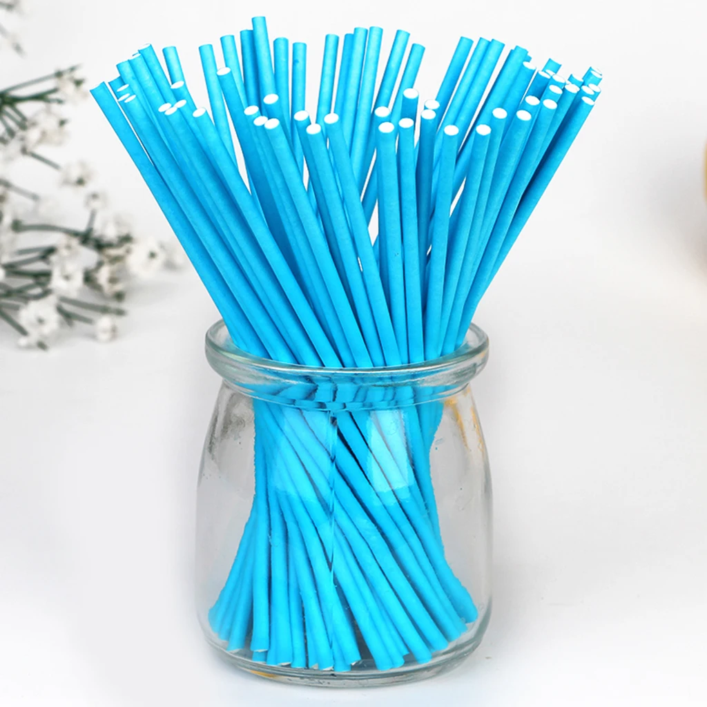 100 Pc Solid Colored Paper Lollipop Sticks 6 inch Cake Pop Sticks for Fondant Candy Chocolate Cake Pop Cupcakes Making Mould