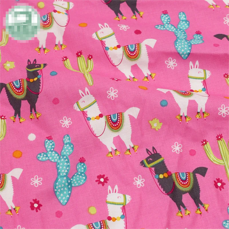Original Design Alpaca Cactus Ethnic Cotton Fabric on Pink/(Width:43"/110cm)
