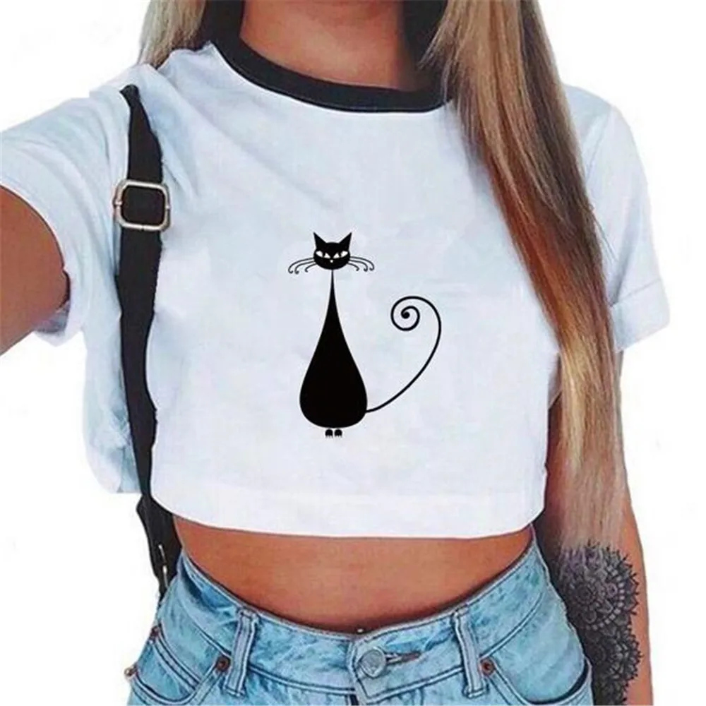 Cute Cat Printed Tops Women T-shirts Female Round Neck Loose Short Sleeve Navel T-shirt Women Sport Tops Clothing
Cute Cat Printed Tops Women T-shirts Female Round Neck Loose Short Sleeve Navel T-shirt Women Sport Tops Clothing