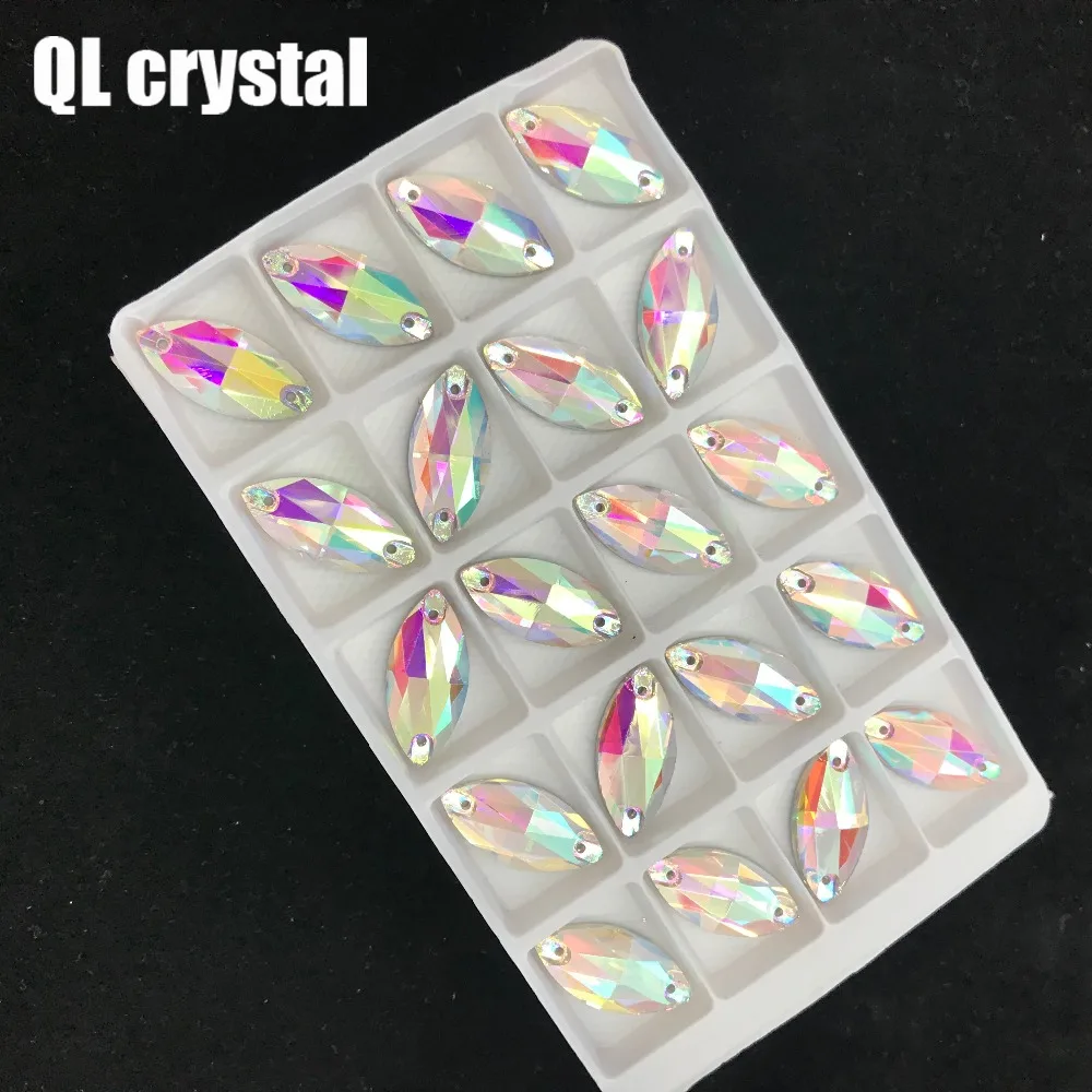 

Glass Crystal Navette Sew on Rhinestones Colors AB Flatback Marquise Sew on stone for DIY clothing bags shose etc.