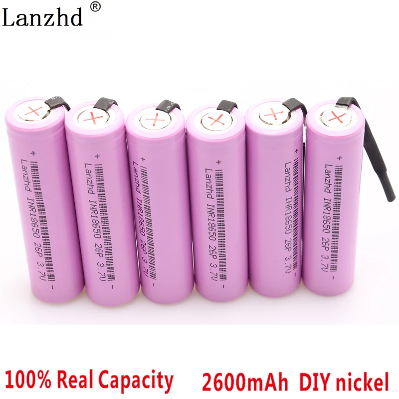 6PCS 18650 Rechargeable Battery 3.7V INR18650 For samsung 18650 batteries Li ion Discharge 2600mAh + DIY Nickel Sheets
6PCS 18650 Rechargeable Battery 3.7V INR18650 For samsung 18650 batteries Li ion Discharge 2600mAh + DIY Nickel Sheets