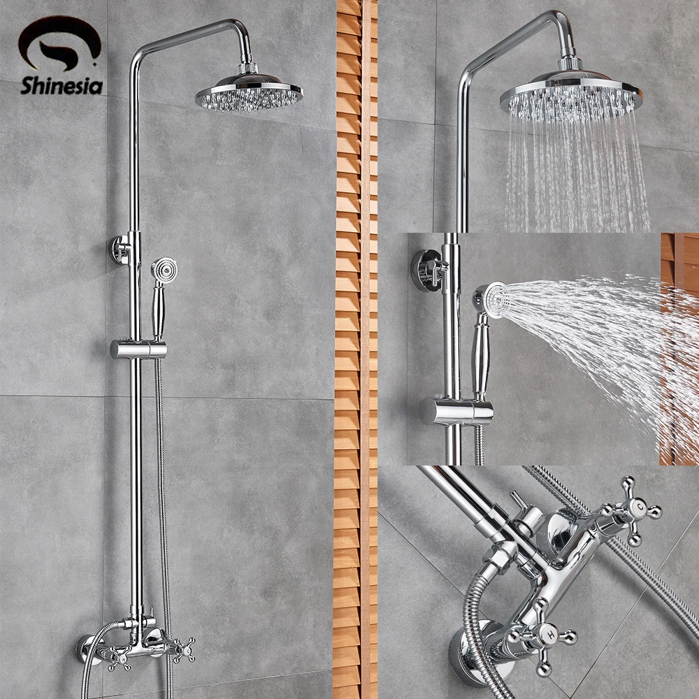 

Bathroom Shower Faucet set 8" Rainfall Shower Set Tub Mixer Faucet Wall Mounted Tap With Hand Sprayer Bathroom Shower Colomn