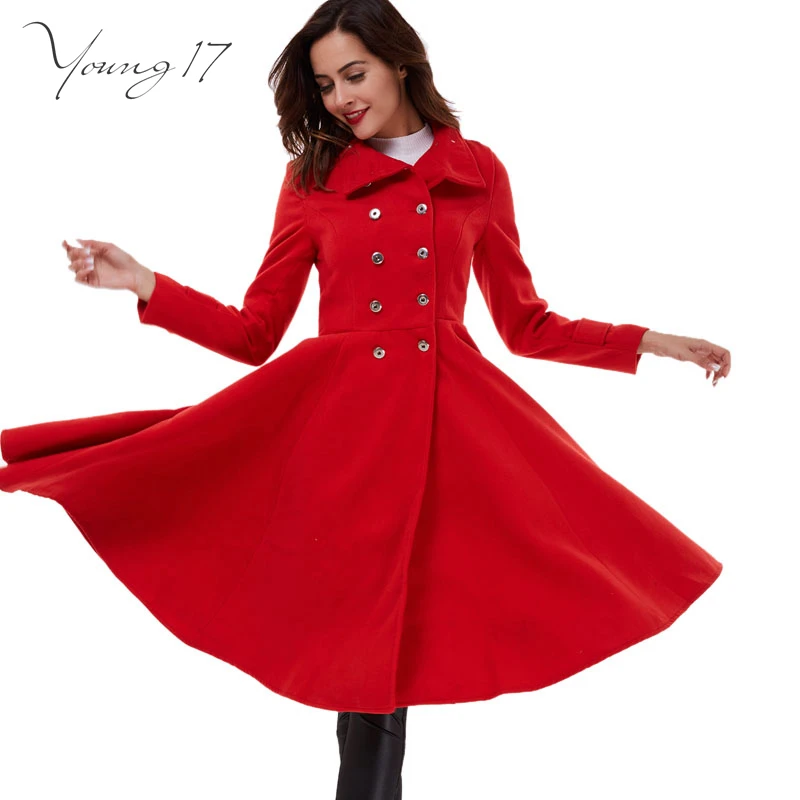 Image Young17 2016 winter Coat Women Double Breasted Wool Coats Oversize ladies Blue Long Trench Coat Casacos Femininos Red Coats Wool