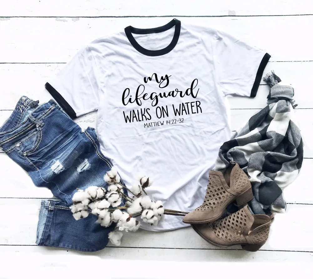 My Lifeguard Walks On Water T-Shirt ringer Christian religion street style unisex cotton casual tee aesthetic girl slogan shirt
My Lifeguard Walks On Water T-Shirt ringer Christian religion street style unisex cotton casual tee aesthetic girl slogan shirt