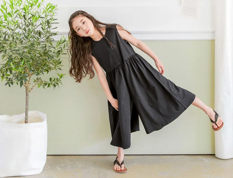 Black Cotton Sleeveless Dresses Loose Pants For Baby Big Girls Summer 2019 High Waist Wide Leg Trousers Dress Children Clothing (18).jpg