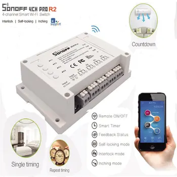 Itead Sonoff 4CH Pro R2 Smart Wifi Switch 4 Gang 3 Working Modes Inching Interlock Self-locking RF/Wifi Switch Works With Alexa
Itead Sonoff 4CH Pro R2 Smart Wifi Switch 4 Gang 3 Working Modes Inching Interlock Self-locking RF/Wifi Switch Works With Alexa