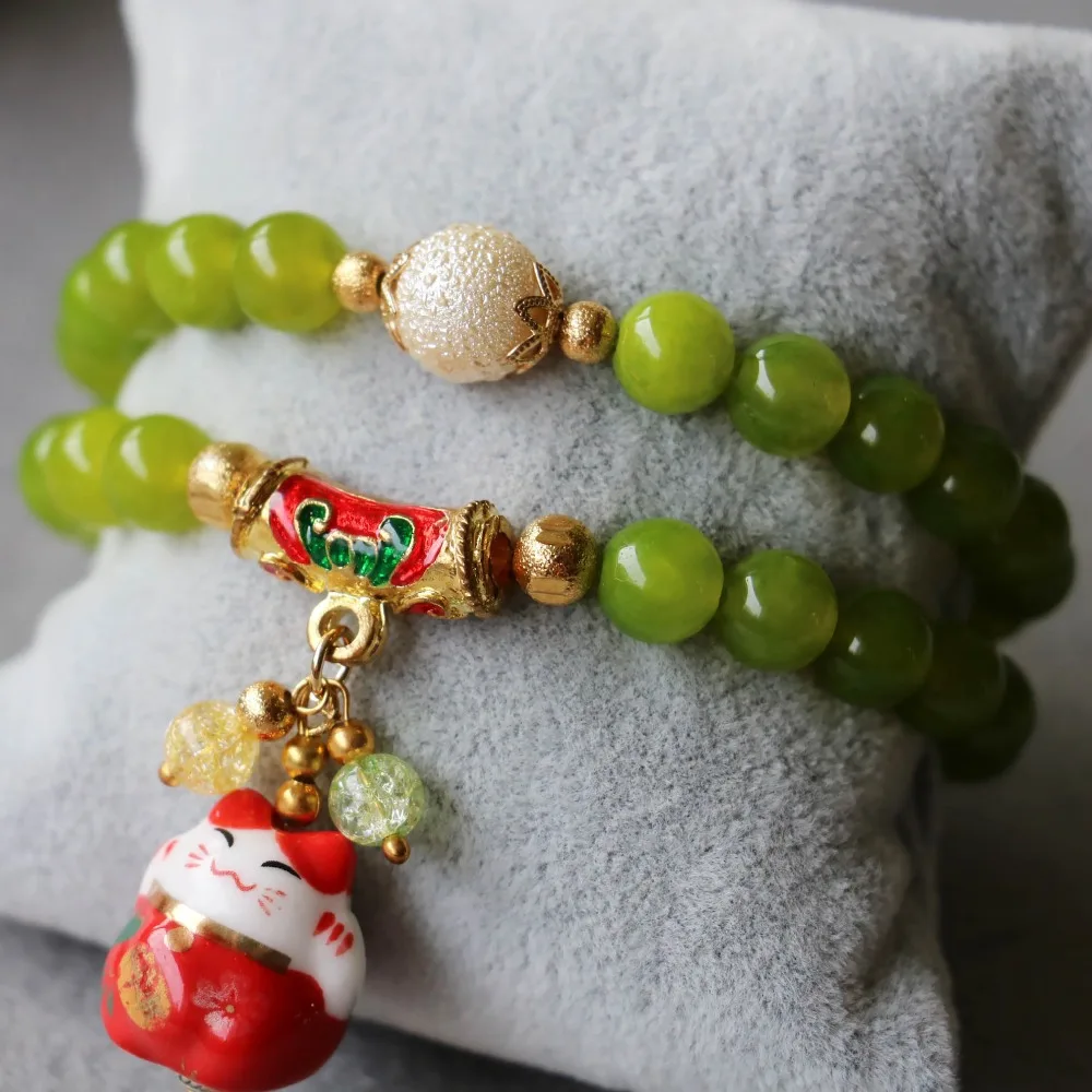 New 8mm Women Peridot Beads Bracelet Lucky Ceramic Treasure Cat Pendant Female Jewelry Bracelet Multilayer Chain Natural Stone
New 8mm Women Peridot Beads Bracelet Lucky Ceramic Treasure Cat Pendant Female Jewelry Bracelet Multilayer Chain Natural Stone