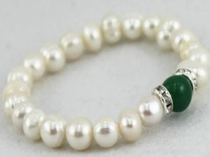 09780 Natural Real freshwater charming White Pearl Green stone bracelet | Украшения и аксессуары