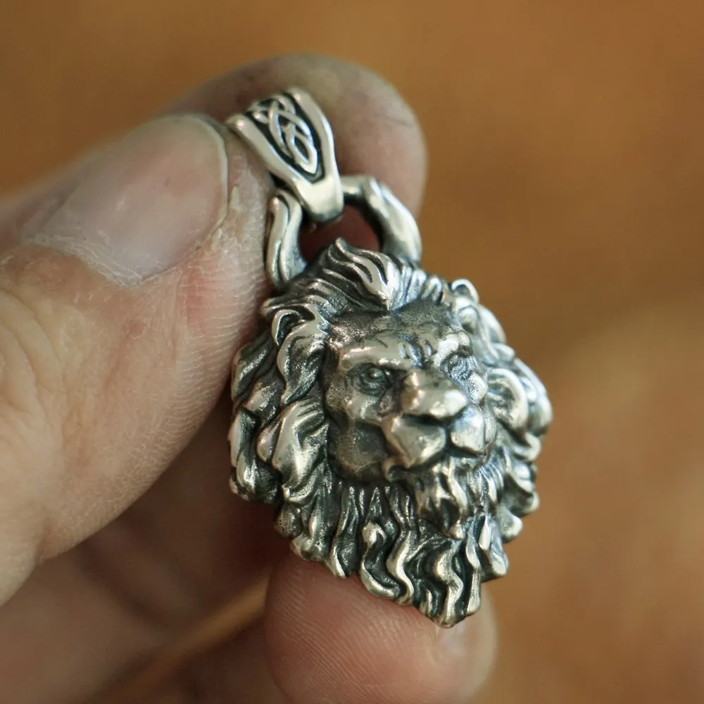 

High Details 925 Sterling Silver King of Lion Pendant Mens Biker Pendant TA112A