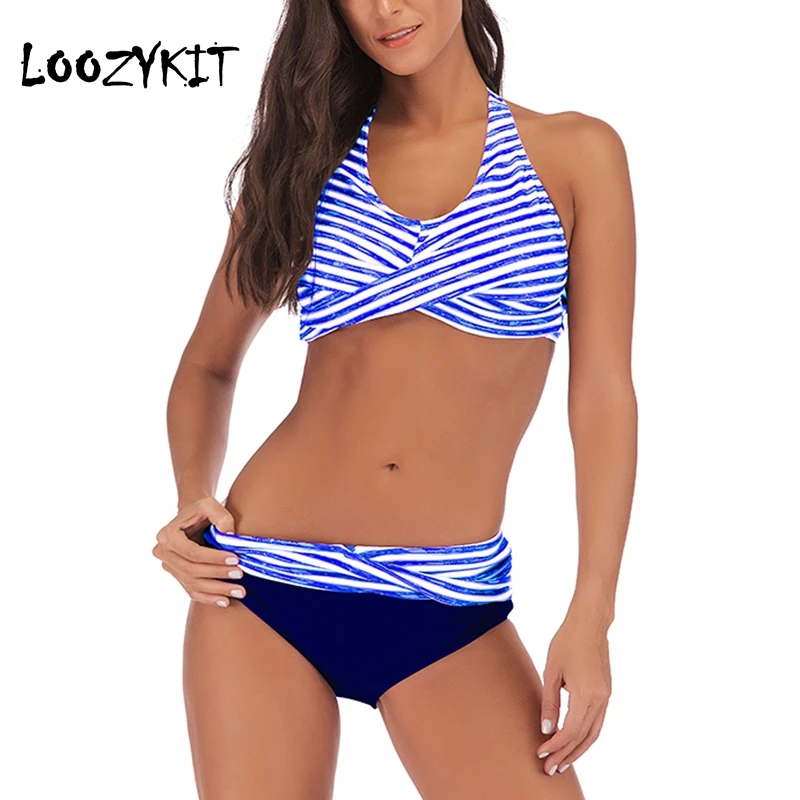 Loozykit Women's Sexy Bikini Set Striped Halter Swimwear Two Piece Swimsuit Plus Size Beachwear Bathing Suit Mujer Biquinis 2019
Loozykit Women's Sexy Bikini Set Striped Halter Swimwear Two Piece Swimsuit Plus Size Beachwear Bathing Suit Mujer Biquinis 2019