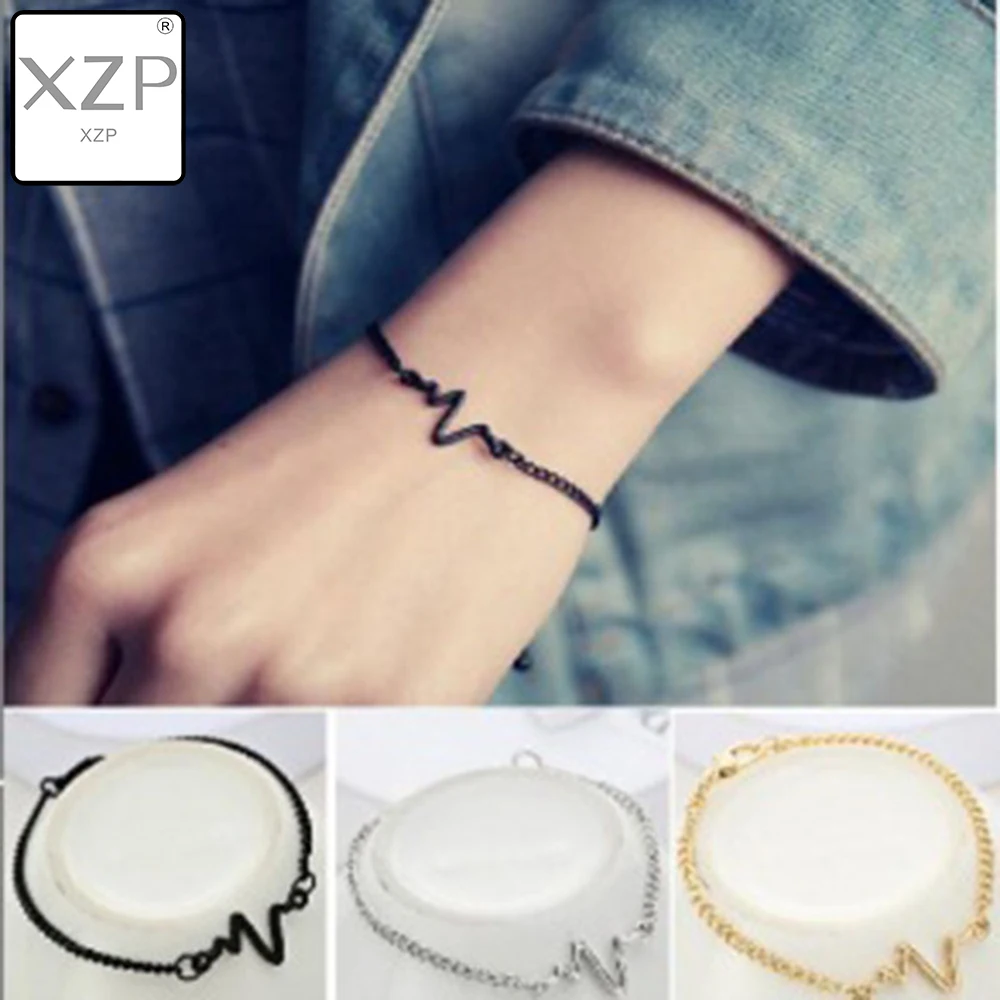 

XZP 2019 Korean Fashion Hot Simple Waves ECG Heart Rate Lightning Bracelets For Women Men Jewelry Summer Style Beach Bangle