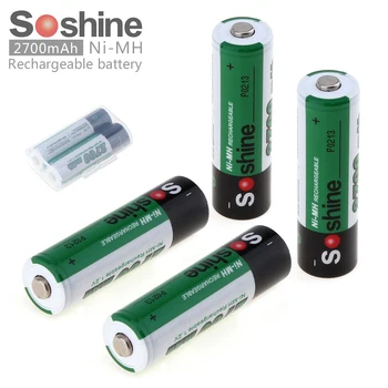 

4pcs Soshine 1.2V AA 2700mAh NIMH Battery 2A Ni-MH Rechargeable Batteries for LED Flashlight + Portable Battery Case Storage Box