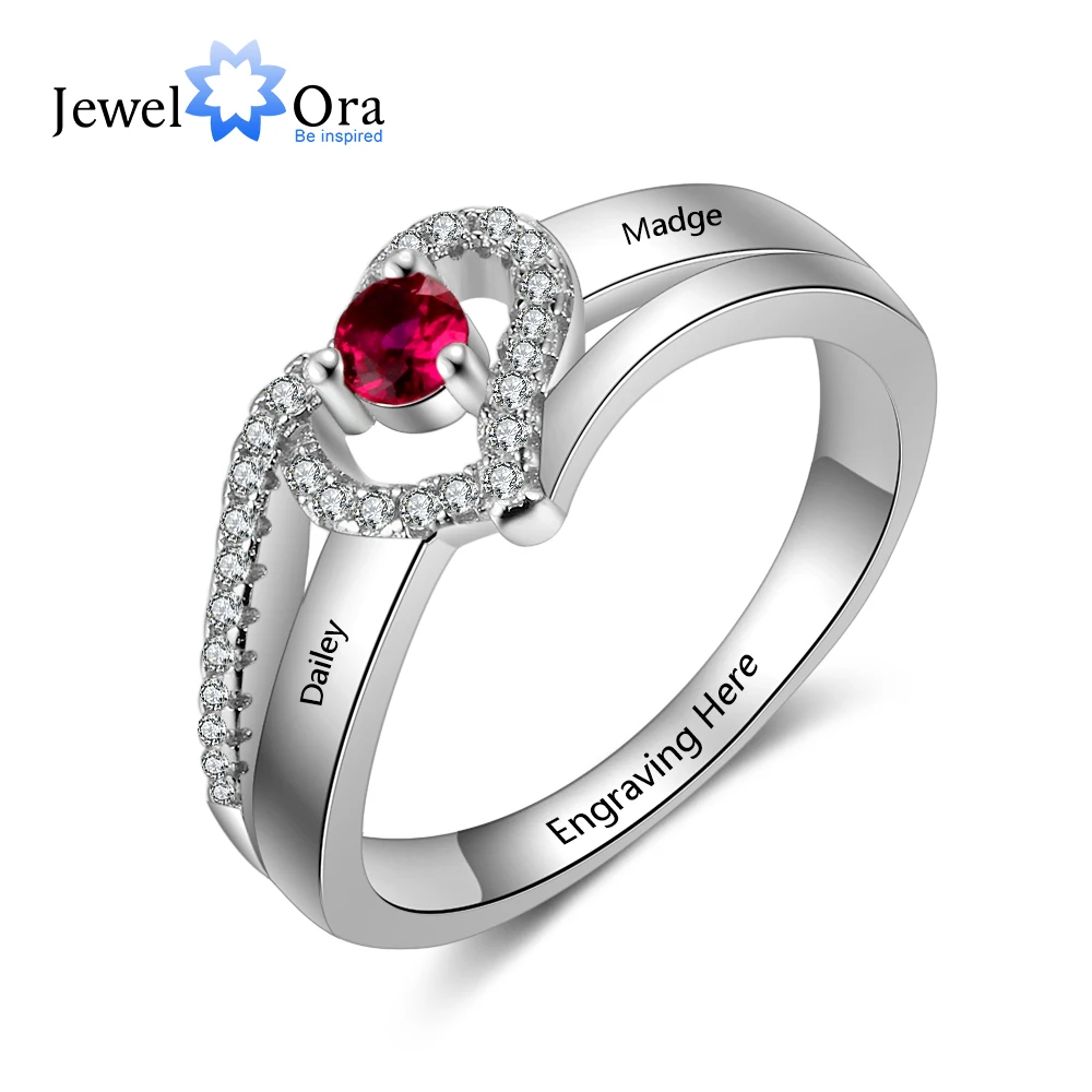 

Personalized Gift Birthstone Engraved Names Adjustable Rings For Women Promise Love Anniversary Jewelry (JewelOra RI103799)