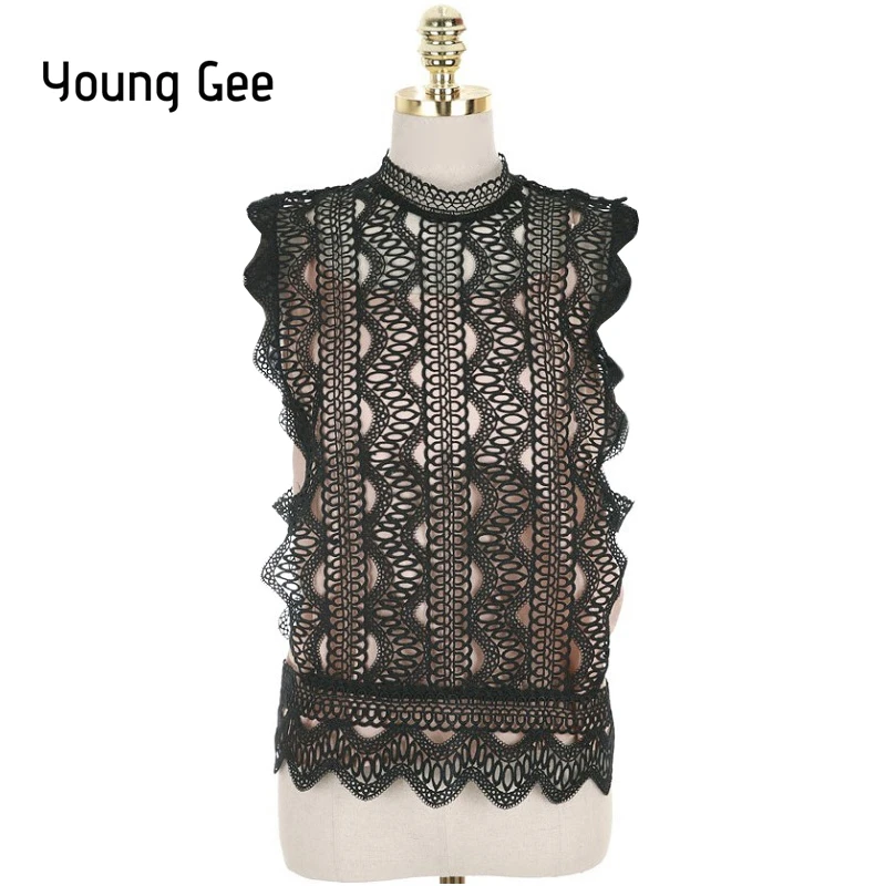 Young Gee Hollow Out Wave Lace Sleeveless Blouse Back Buttons Shirts Women Elegant Tops 2018 Summer Blouses blusa feminina mujer
Young Gee Hollow Out Wave Lace Sleeveless Blouse Back Buttons Shirts Women Elegant Tops 2018 Summer Blouses blusa feminina mujer