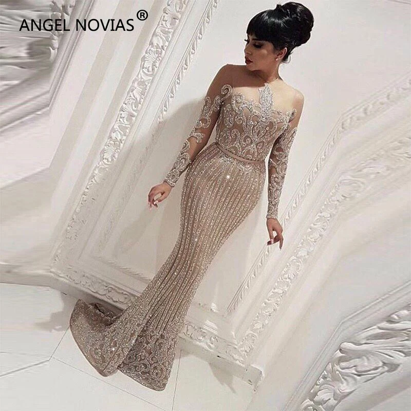 

Long Sleeve Mermaid Arabic Dubai Woman Evening Dress 2018 Formal Elegant Prom Dress Party Gown abendkleider lang luxus