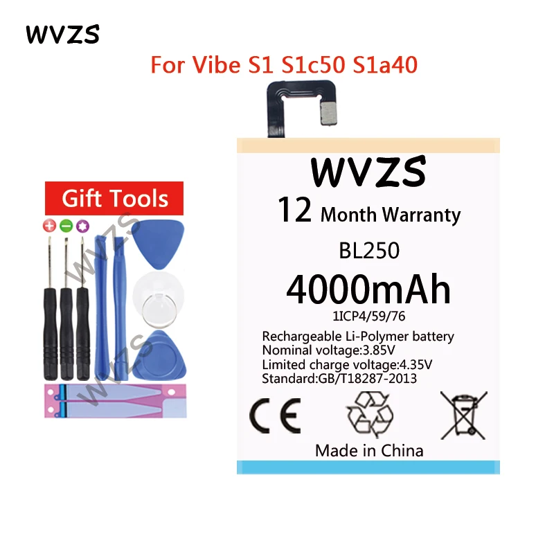 Wvzs 4000 мАч литий-полимерный аккумулятор BL250 для lenovo Vibe S1 S1a40 S1c50 Сменные