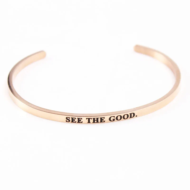 See the good Stainless Steel Engraved Positive Inspirational Quote New BAR Cuff Bracelet Mantra Bangle
See the good Stainless Steel Engraved Positive Inspirational Quote New BAR Cuff Bracelet Mantra Bangle