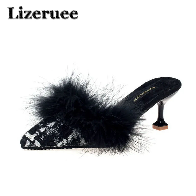 2018 Fashion women Color woven Linen flip flops fur balls slides pointed toe mules High heels 5cm slippers feather shoes M26
2018 Fashion women Color woven Linen flip flops fur balls slides pointed toe mules High heels 5cm slippers feather shoes M26