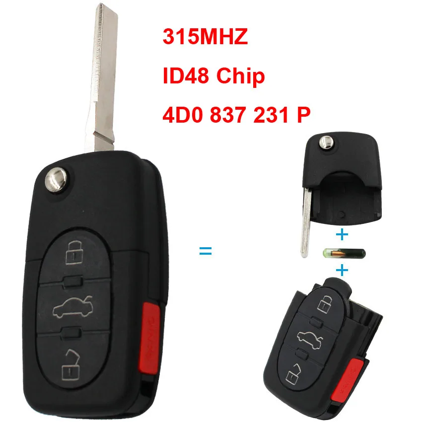 3+1/4 Button Flip Remote Key 4D0 837 231 P 315MHZ ID48 Chip 4D0837231P for Audi A4 A6 A8 TT Quattro RS6 S4 S6 S8 HU66 Blade
3+1/4 Button Flip Remote Key 4D0 837 231 P 315MHZ ID48 Chip 4D0837231P for Audi A4 A6 A8 TT Quattro RS6 S4 S6 S8 HU66 Blade