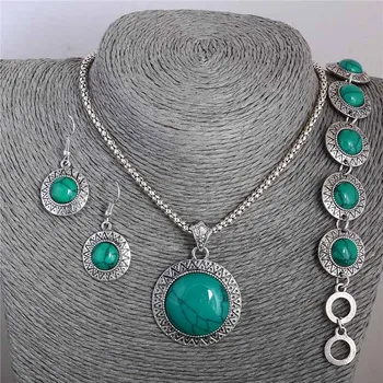 SHUANGR Vintage Jewelry Sets Green natural stone Round Pendant Necklace Earrings Bracelets Women Bohemia bijoux femme
SHUANGR Vintage Jewelry Sets Green natural stone Round Pendant Necklace Earrings Bracelets Women Bohemia bijoux femme