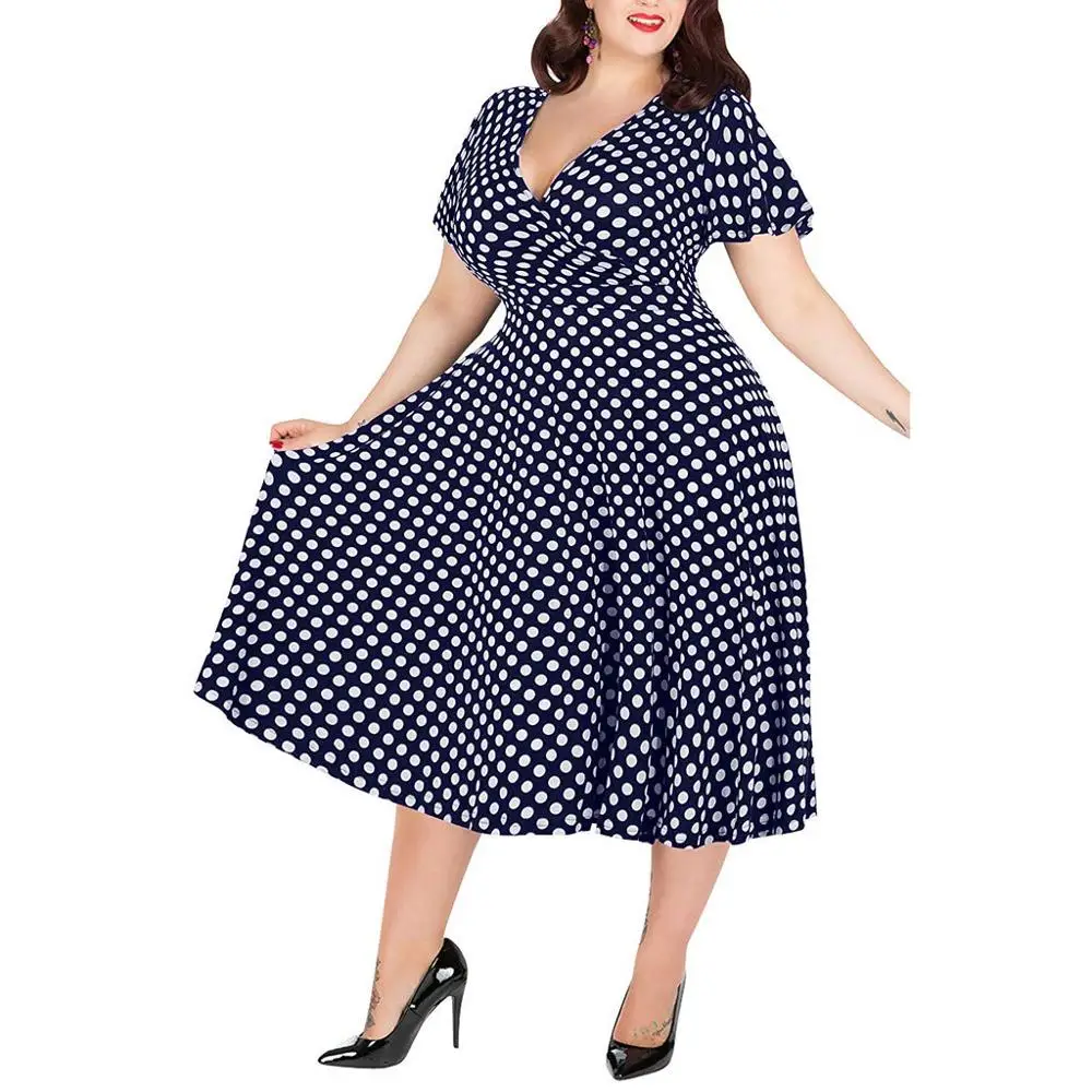 Women Dress V-neck Short-Sleeve Polka Dot Printed Belt Dress Casual A-line Summer Dress Ladies High Waist Elegant Plus Size BB4
Women Dress V-neck Short-Sleeve Polka Dot Printed Belt Dress Casual A-line Summer Dress Ladies High Waist Elegant Plus Size BB4