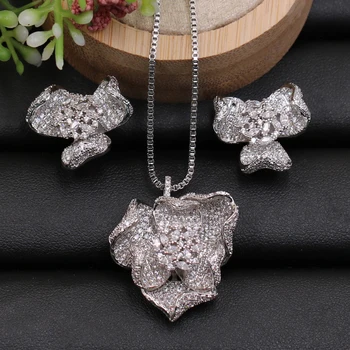 Lanyika Jewelry Set Vivid Blooming Flowers Full Zircon Micro Paved Necklace with Earrings for Wedding Popular Bridal Best Gift
Lanyika Jewelry Set Vivid Blooming Flowers Full Zircon Micro Paved Necklace with Earrings for Wedding Popular Bridal Best Gift