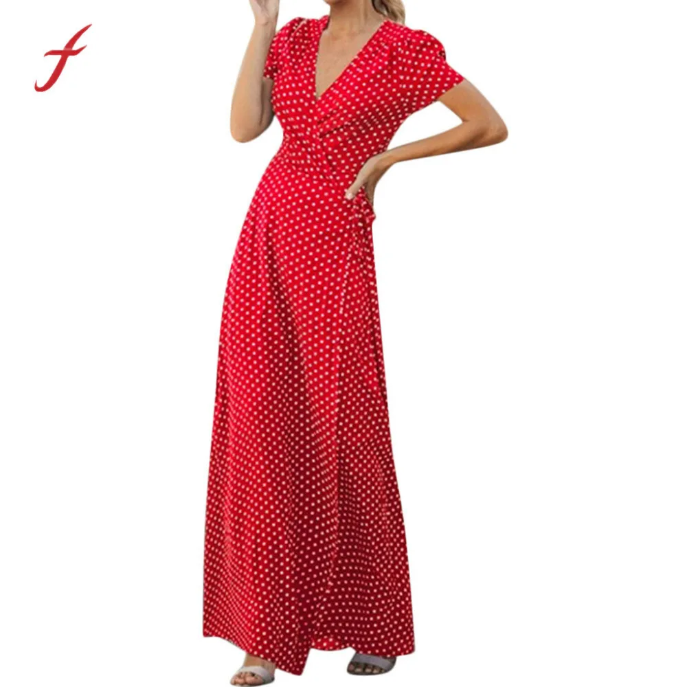 Feitong Elegant Dresses Fashion Women's Bohemian Summer Dot Printing Casual Top V-Neck Split Fork Wave Bohemian Dress Vestidos
Feitong Elegant Dresses Fashion Women's Bohemian Summer Dot Printing Casual Top V-Neck Split Fork Wave Bohemian Dress Vestidos